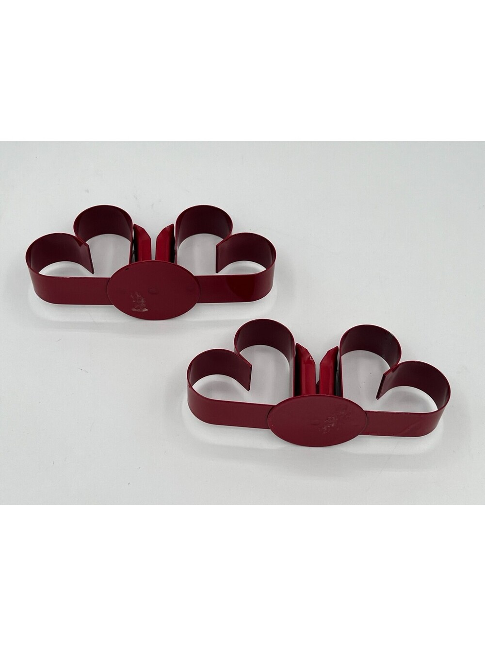 Lot of 2 Vintage Red Glossy Metal Candle Holders